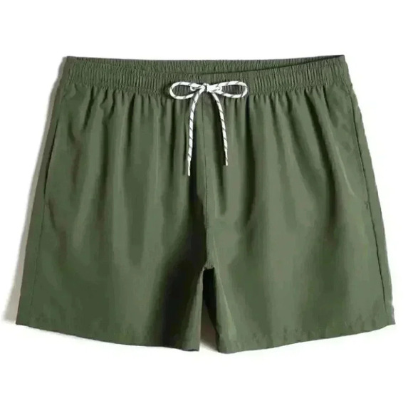Army Green Vacation Style Men's Swim Trunks - Picture 1 of 4